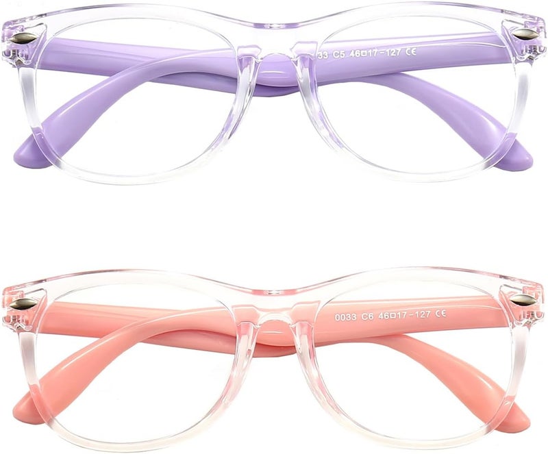 FANNYGO Store 2 Pack kids Blue Light Blocking Glasses For Girls And Boys Computer Blue Light Blocking Glasses For Age 3-11 (Light purple + Light pink) - Image 2